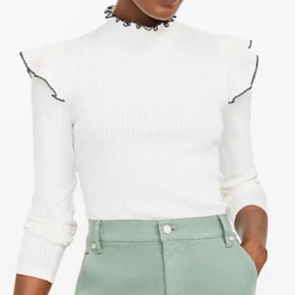 Loft Off White Ruffled Long Sleeve Top